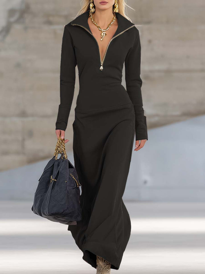 Sophie | Retro Sporty Zip-Up Maxi Dress