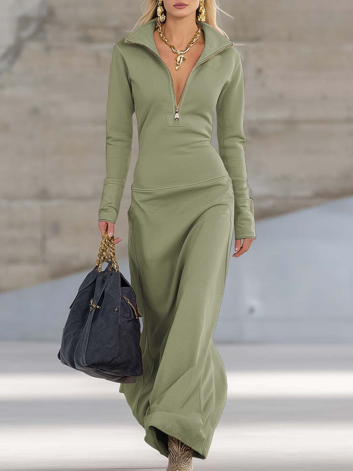 Sophie | Retro Sporty Zip-Up Maxi Dress