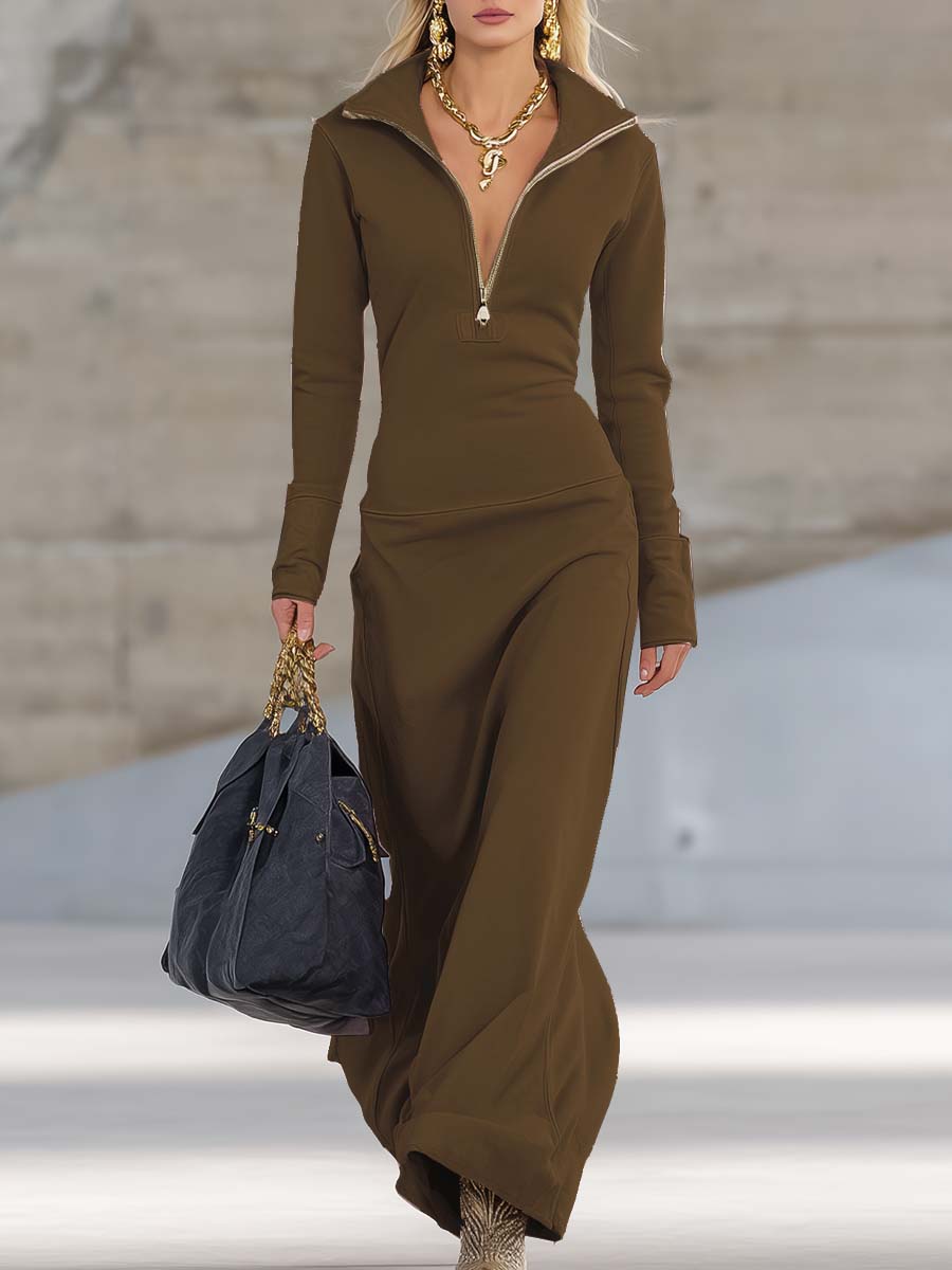 Sophie | Retro Sporty Zip-Up Maxi Dress