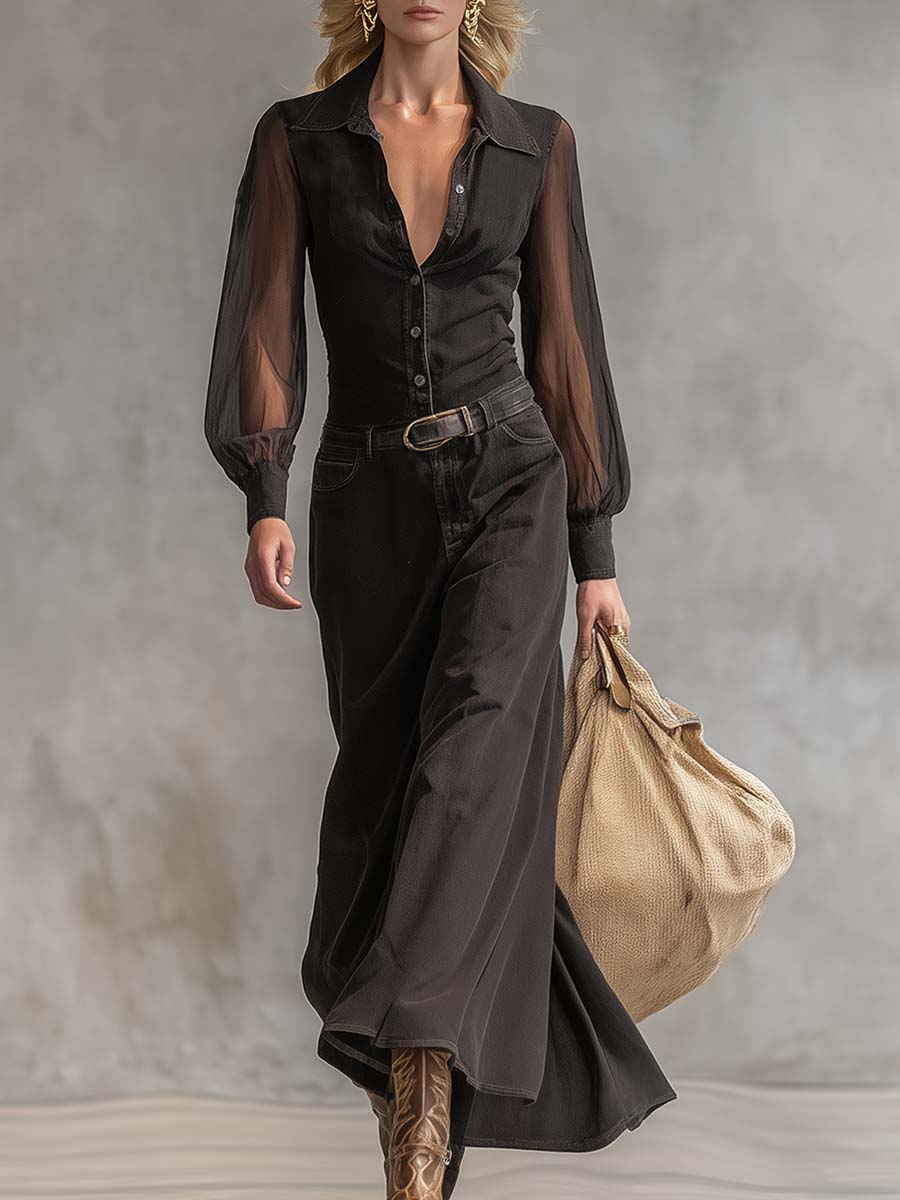 Evelyn | Vintage Western Denim Maxi Dress