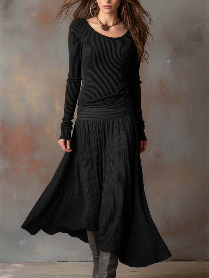 Florence™ Vintage Ribbed Knit Maxi Dress In Charcoal Gray