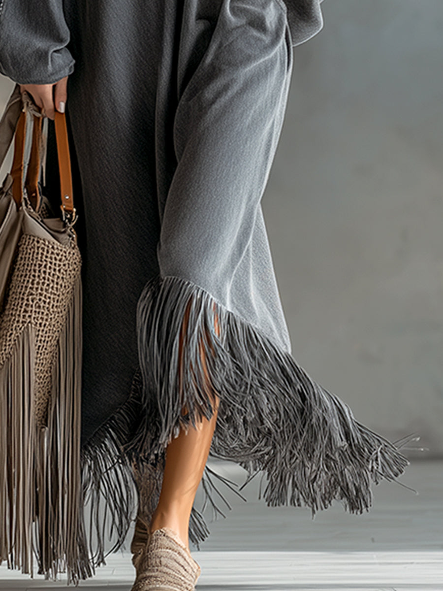 Martha | Elegant Denim Tassel Maxi Dress