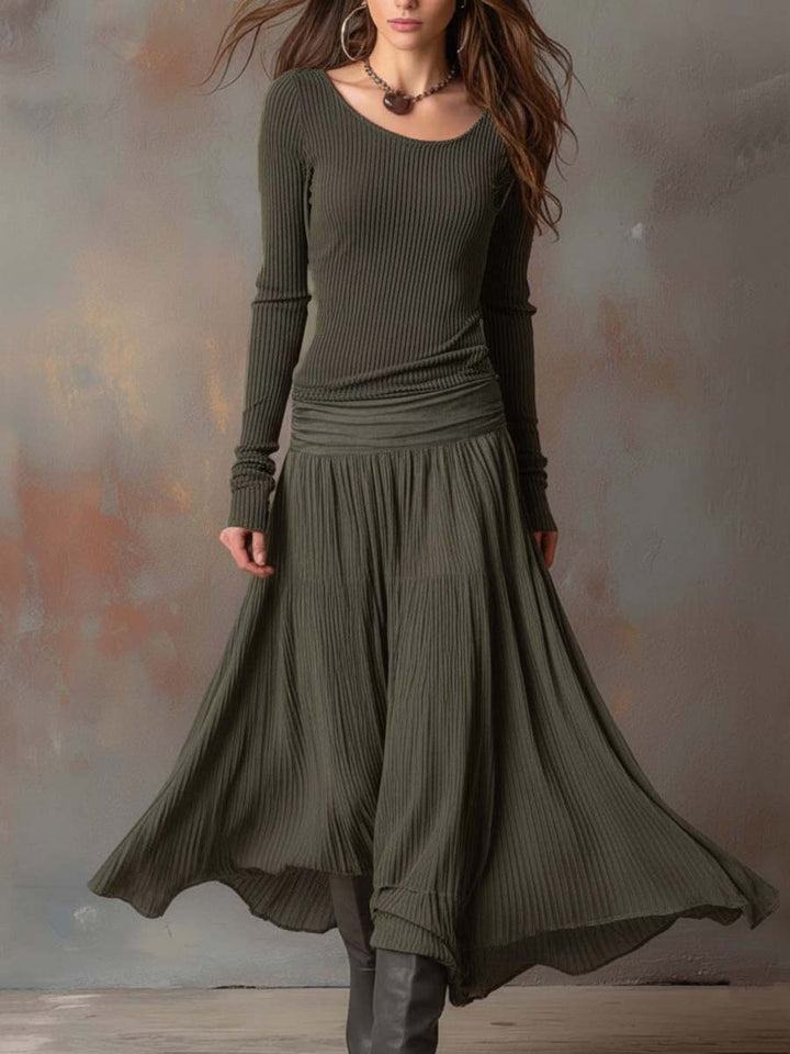 Florence™ Vintage Ribbed Knit Maxi Dress In Charcoal Gray