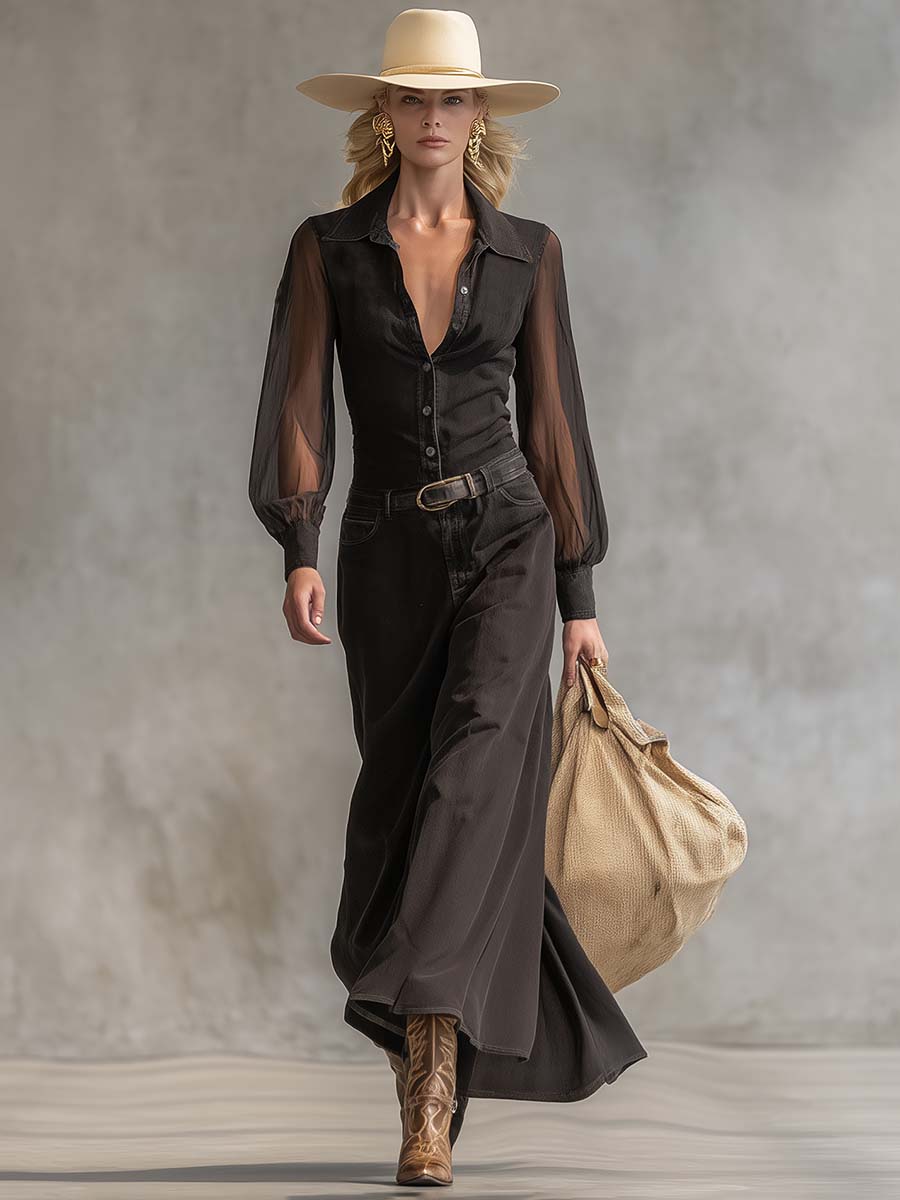 Evelyn | Vintage Western Denim Maxi Dress