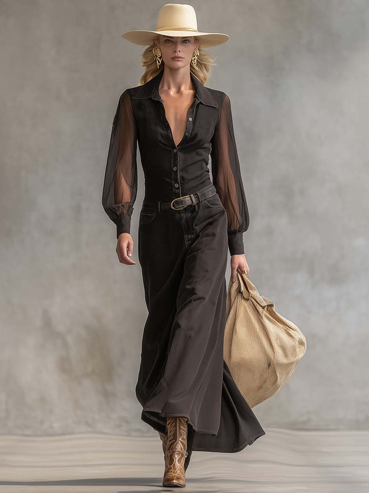 Evelyn | Vintage Western Denim Maxi Dress