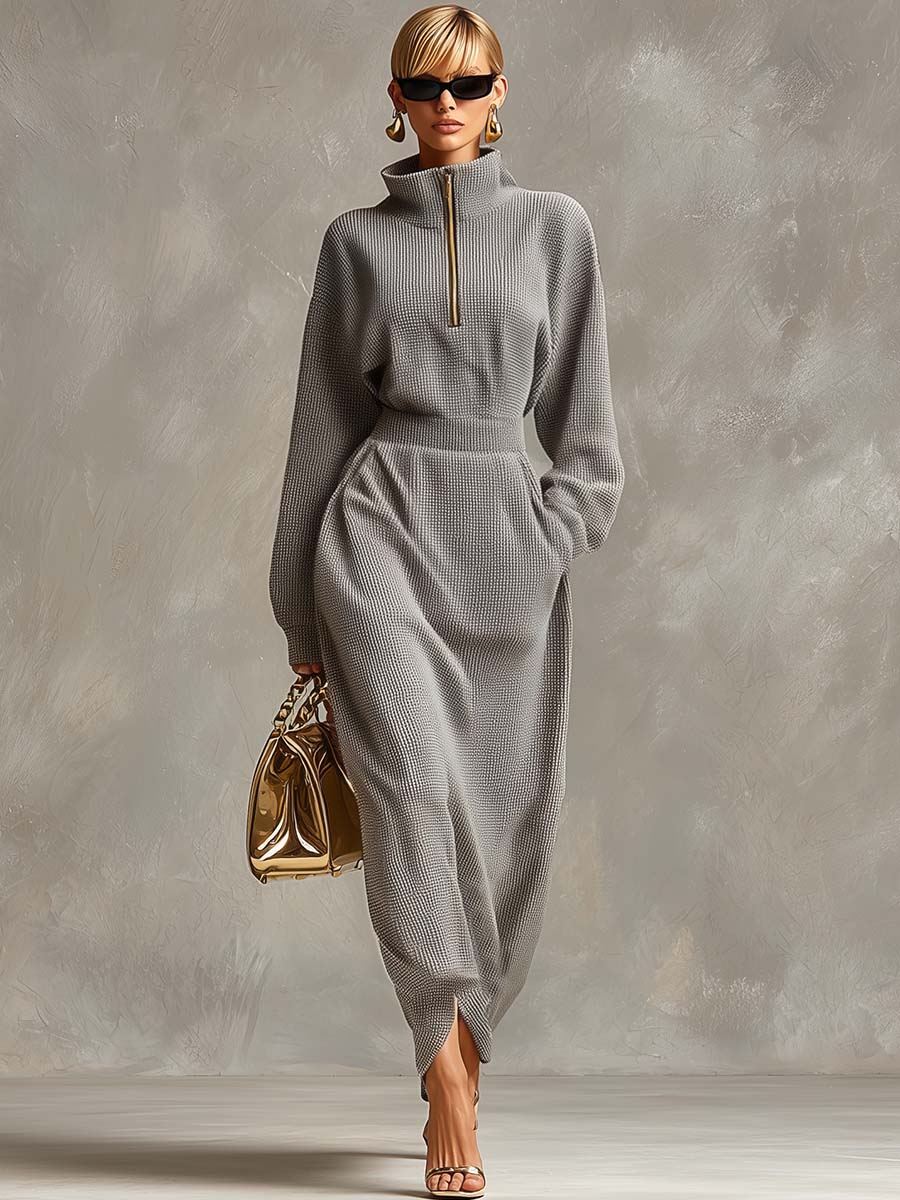 Lillian | Soft Gray Waffle Knit Maxi Dress