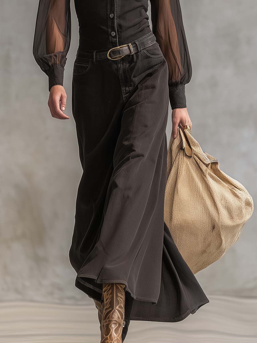 Evelyn | Vintage Western Denim Maxi Dress