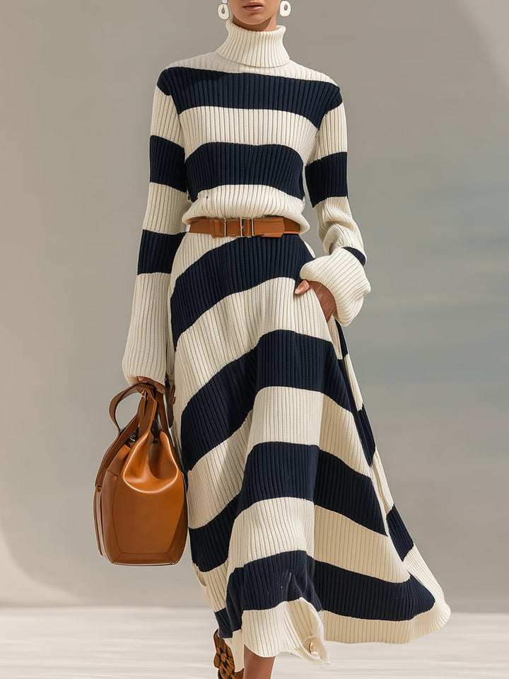 Grace | Navy & White Striped Knit Maxi Dress