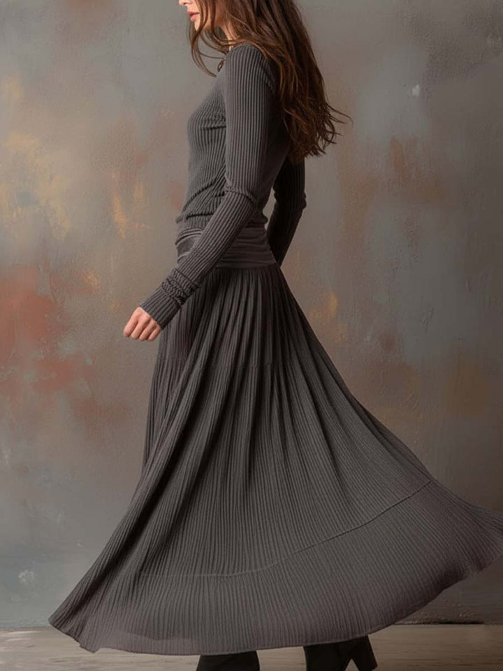 Florence™ Vintage Ribbed Knit Maxi Dress In Charcoal Gray