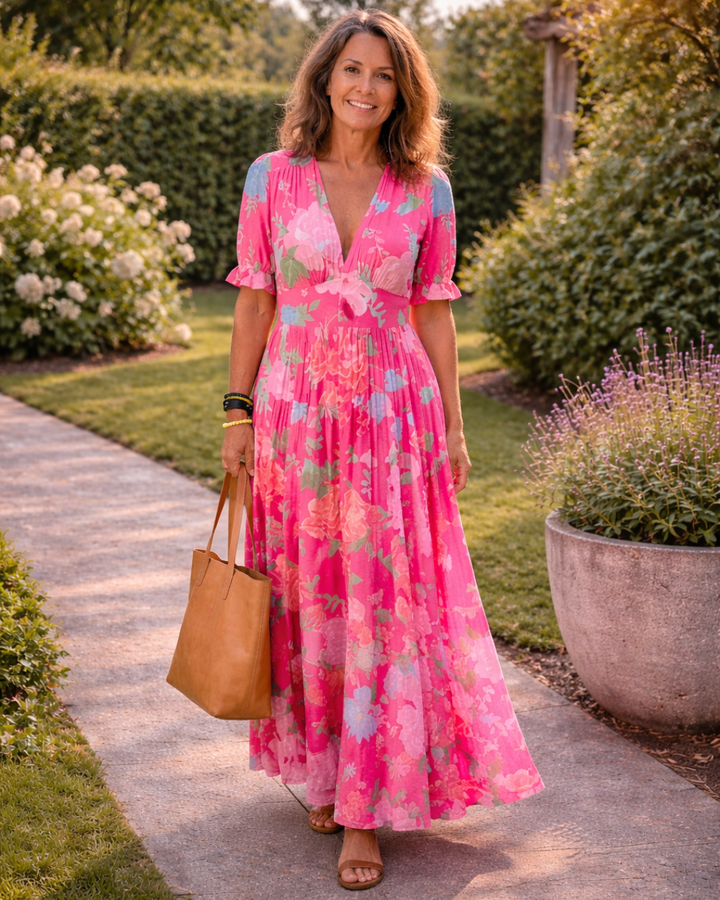 Sophia | Sleeveless Floral Midi Dress with V-Neck.