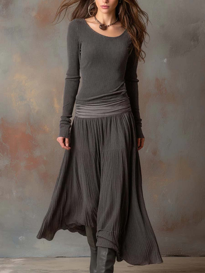 Florence™ Vintage Ribbed Knit Maxi Dress In Charcoal Gray