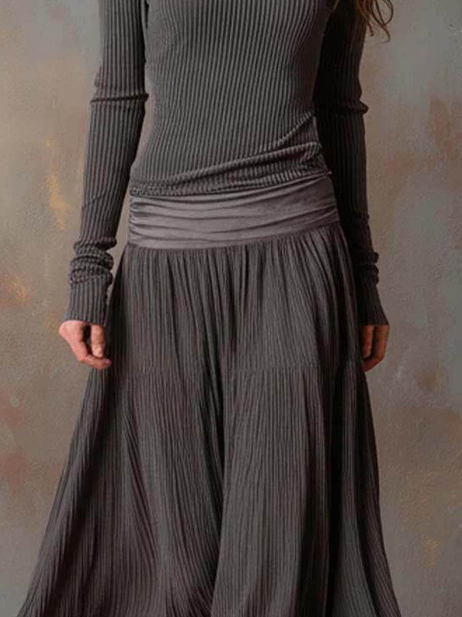 Florence™ Vintage Ribbed Knit Maxi Dress In Charcoal Gray