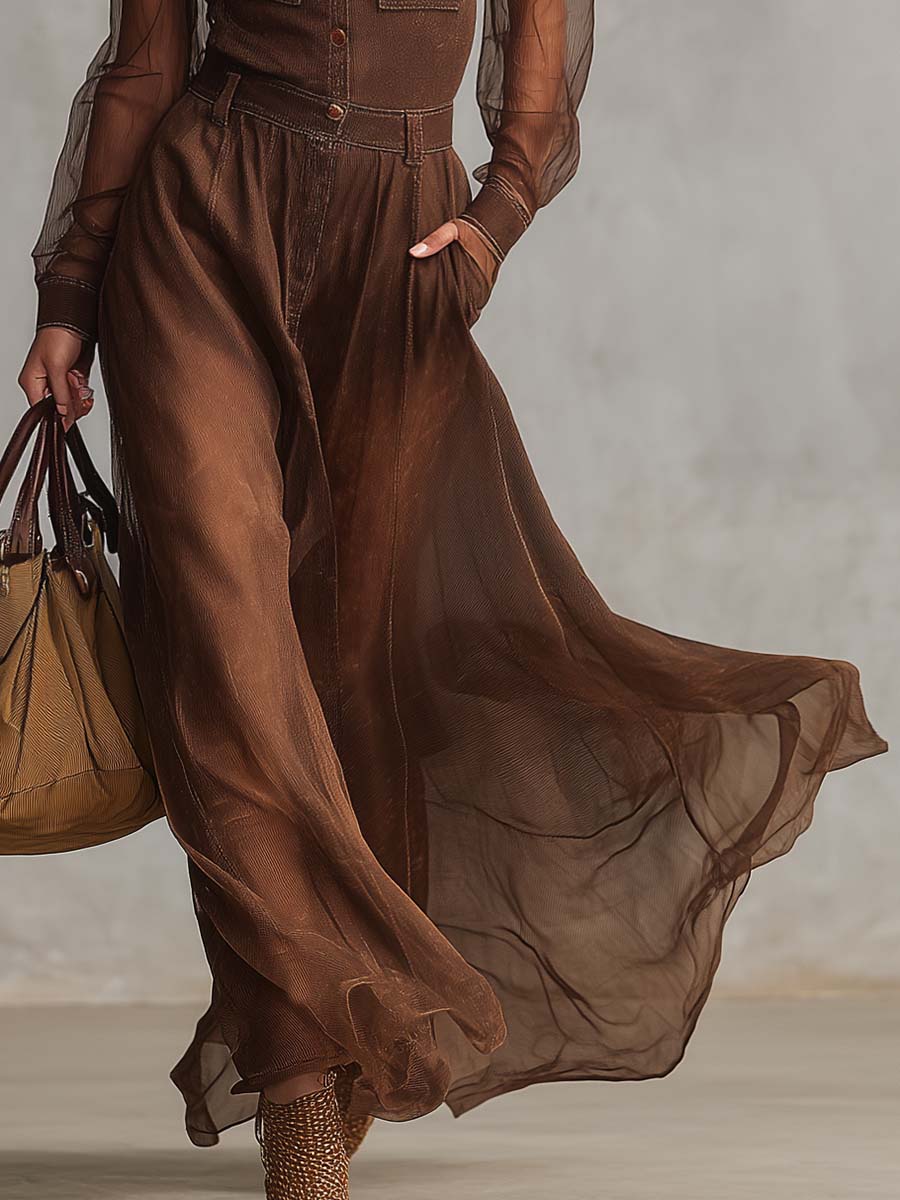 Diana | Classic Western Brown Maxi Dress