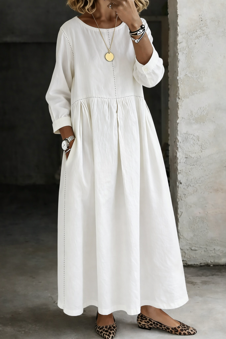 Melissa | Round Neck Long Sleeve Denim-Look Dress