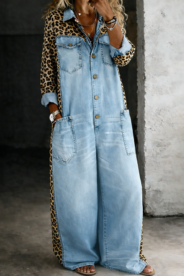 Amanda | One Piece Denim-Look Shirt Jumpsuit
