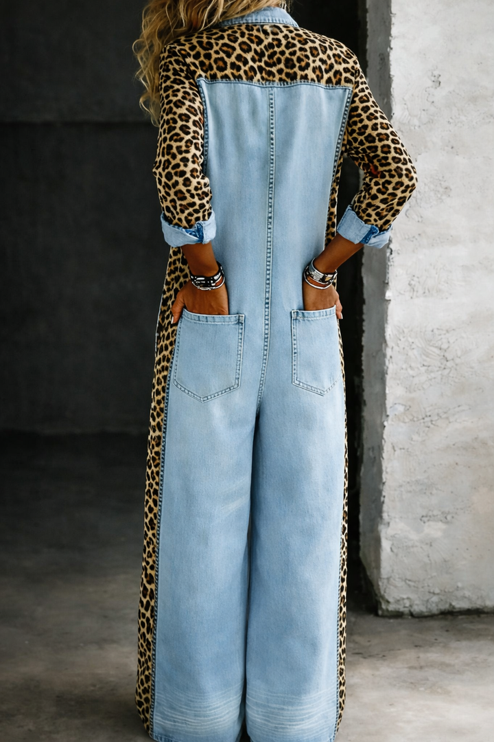 Amanda | One Piece Denim-Look Shirt Jumpsuit