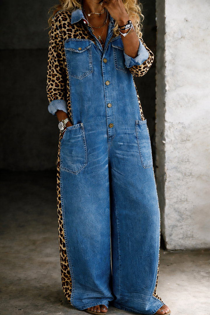 Amanda | One Piece Denim-Look Shirt Jumpsuit