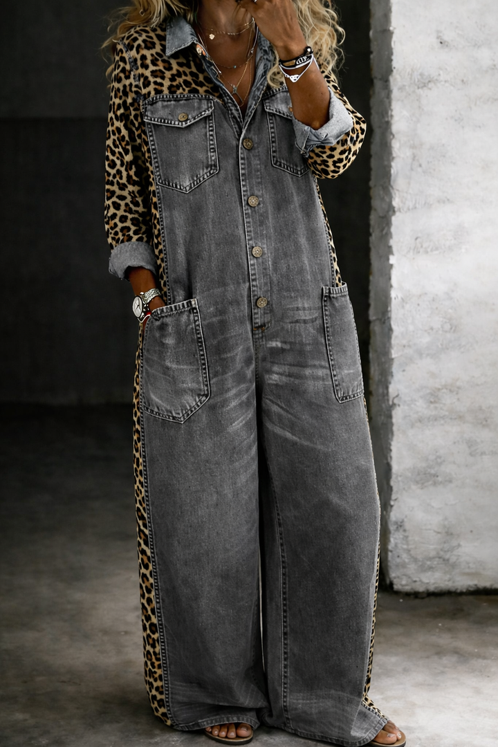 Amanda | One Piece Denim-Look Shirt Jumpsuit