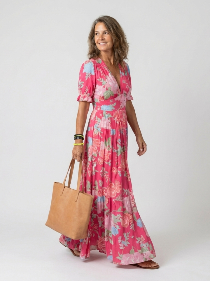 Sophia | Sleeveless Floral Midi Dress with V-Neck.