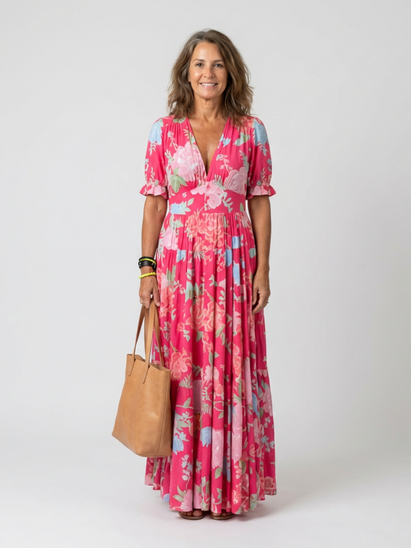 Sophia | Sleeveless Floral Midi Dress with V-Neck.