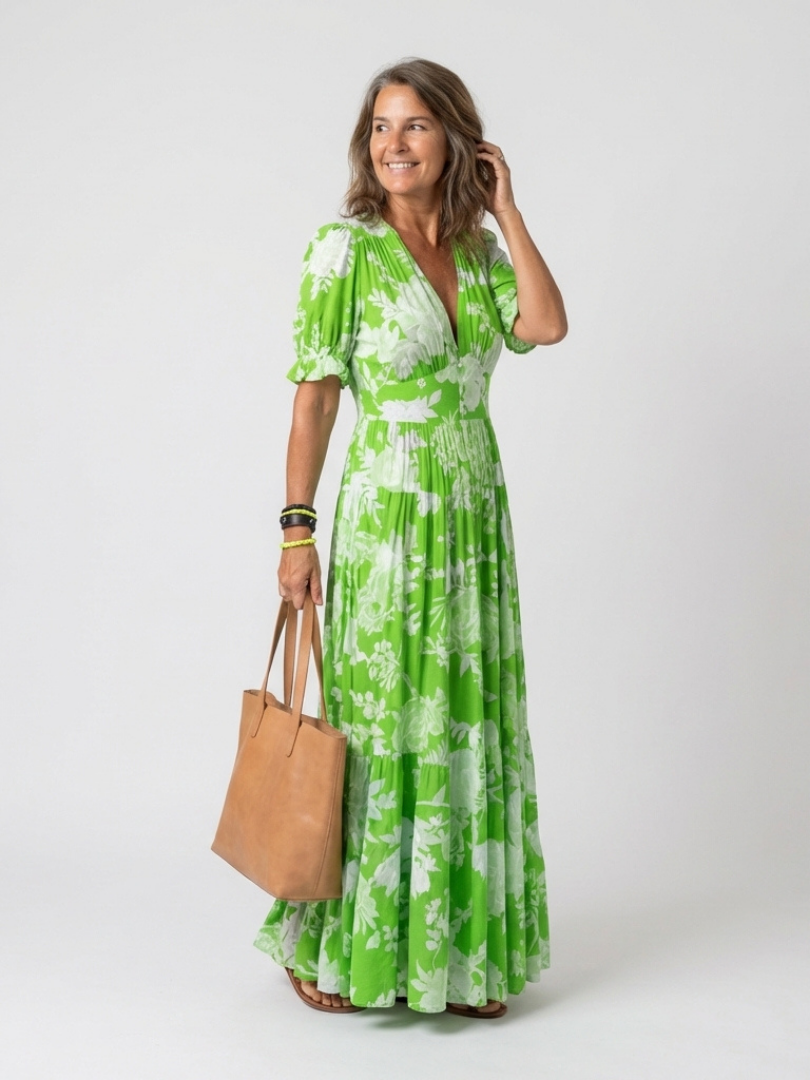Sophia | Sleeveless Floral Midi Dress with V-Neck.