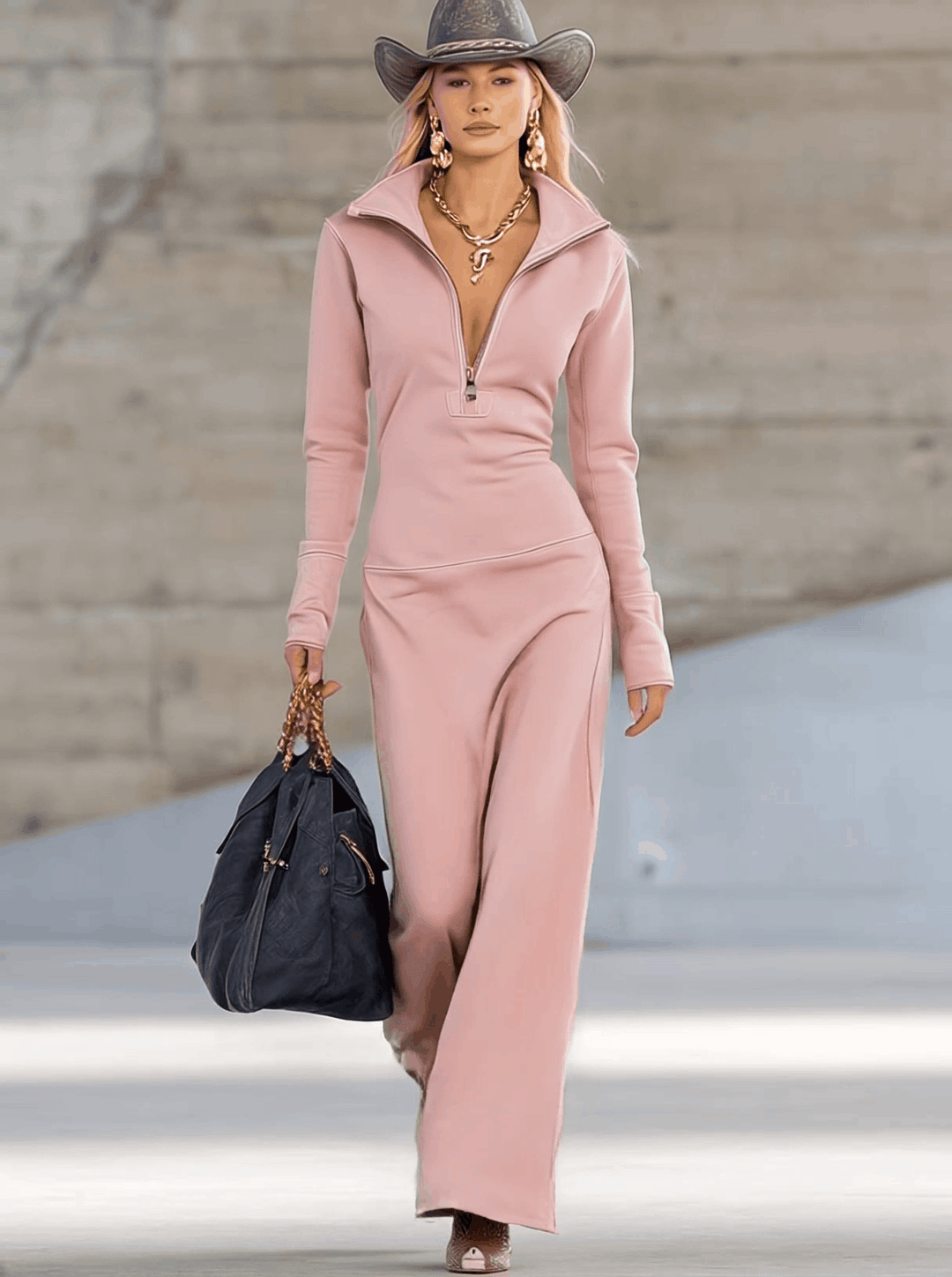 Sophie | Retro Sporty Zip-Up Maxi Dress