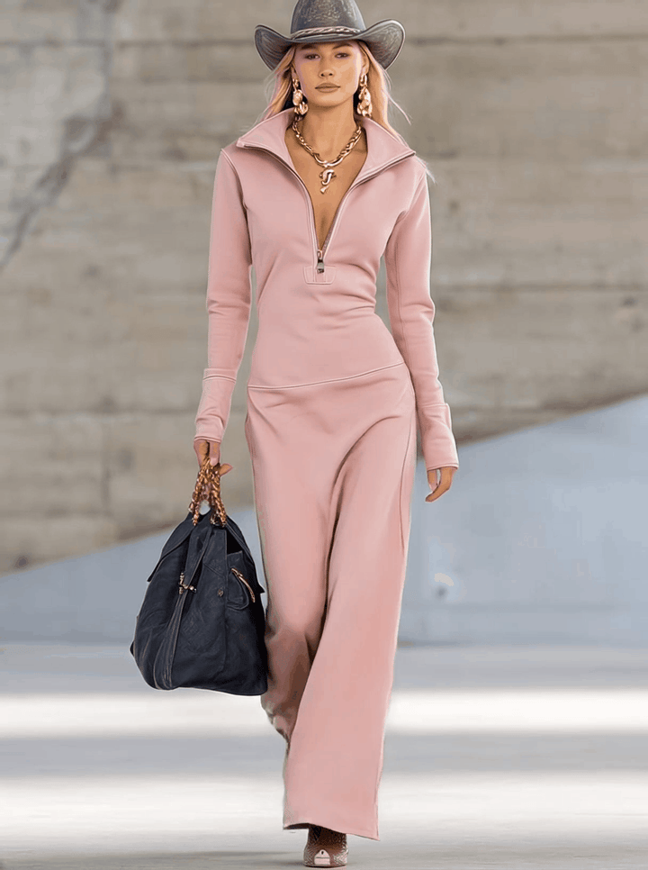 Sophie | Retro Sporty Zip-Up Maxi Dress