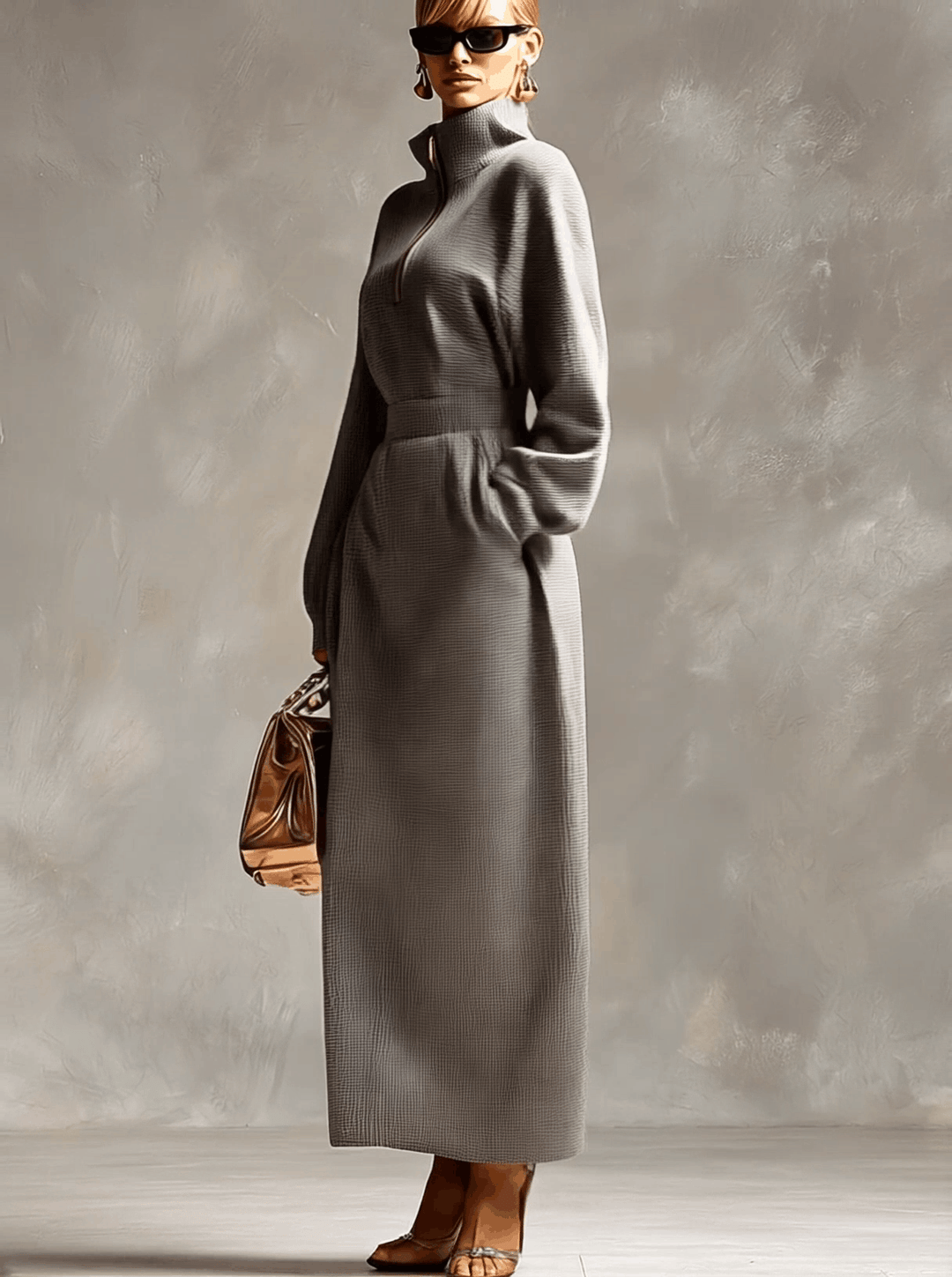 Lillian | Soft Gray Waffle Knit Maxi Dress