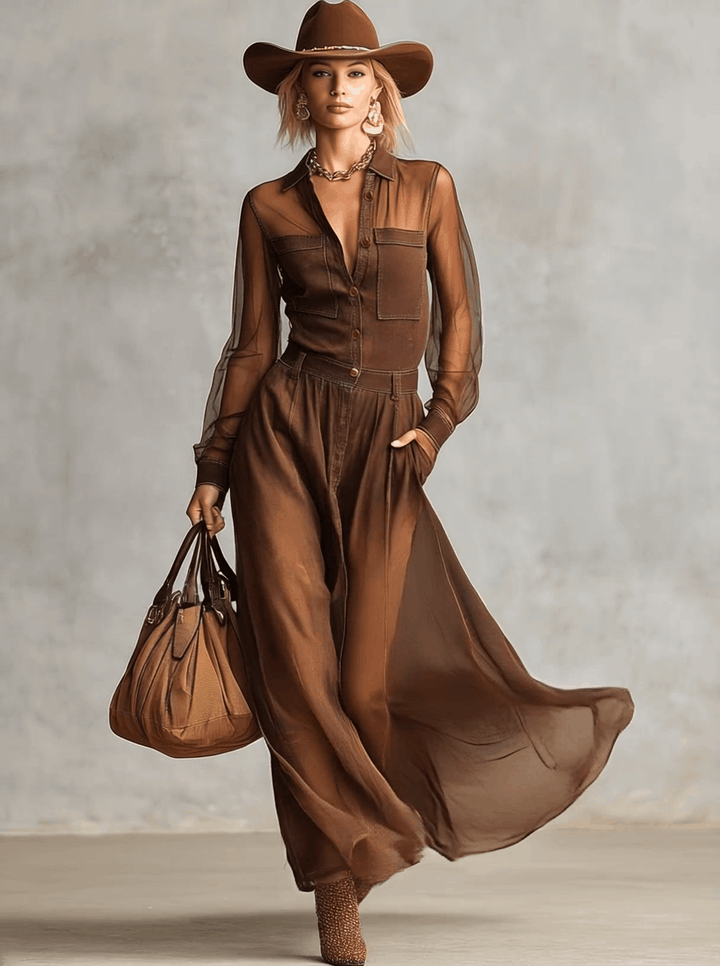 Diana | Classic Western Brown Maxi Dress