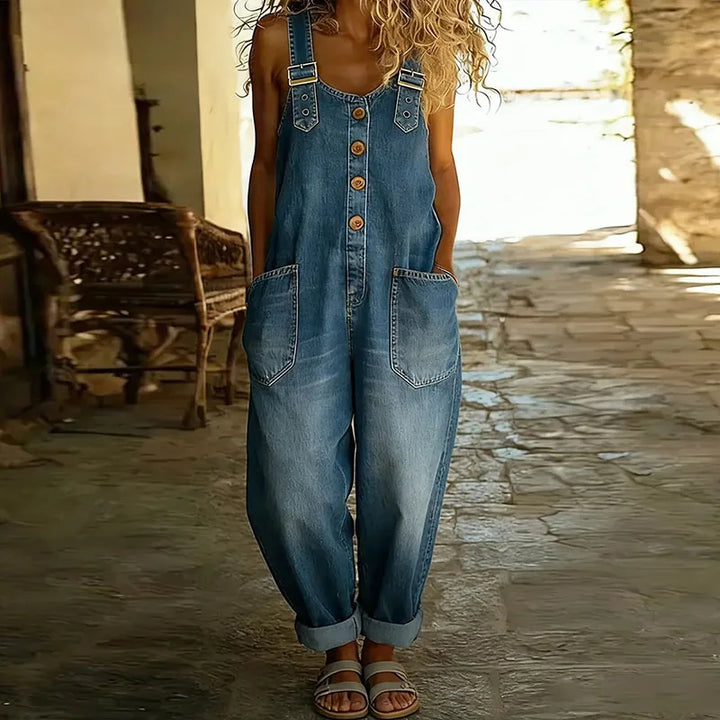 June - Vintage Soft Denim-Look Overalls with Adjustable straps