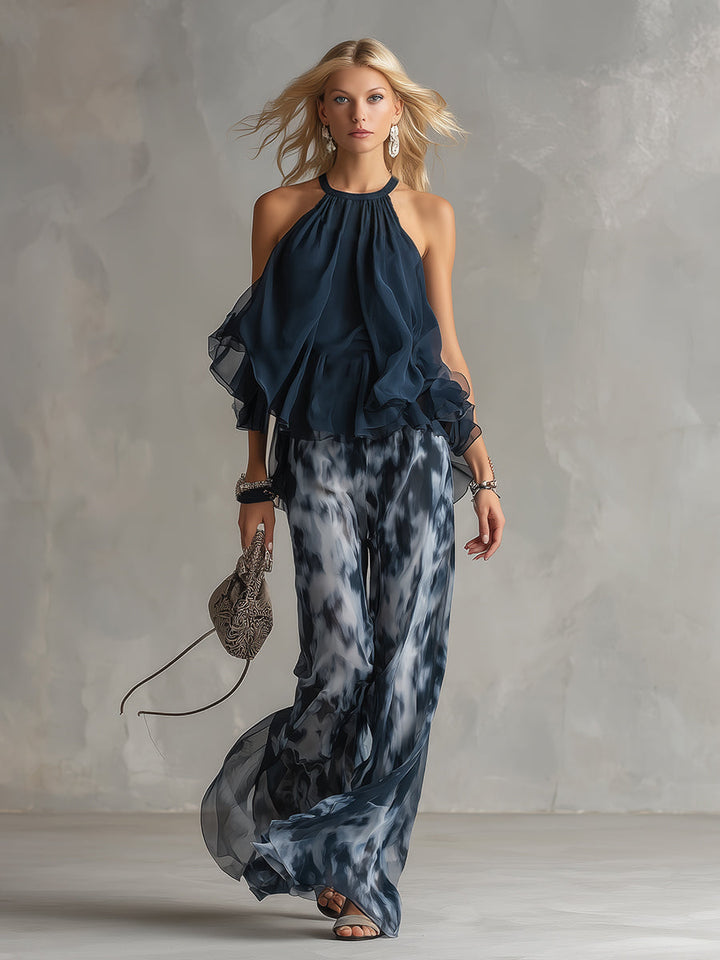 Elise | Elegant and lightweight suit with fluid top and wide trousers