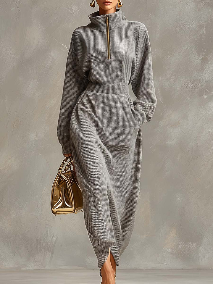 Lillian | Soft Gray Waffle Knit Maxi Dress