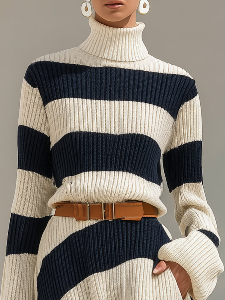 Grace | Navy & White Striped Knit Maxi Dress