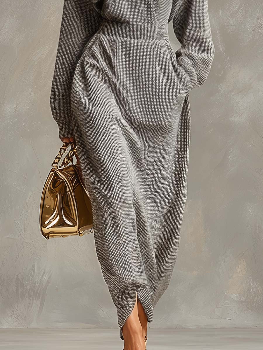 Lillian | Soft Gray Waffle Knit Maxi Dress