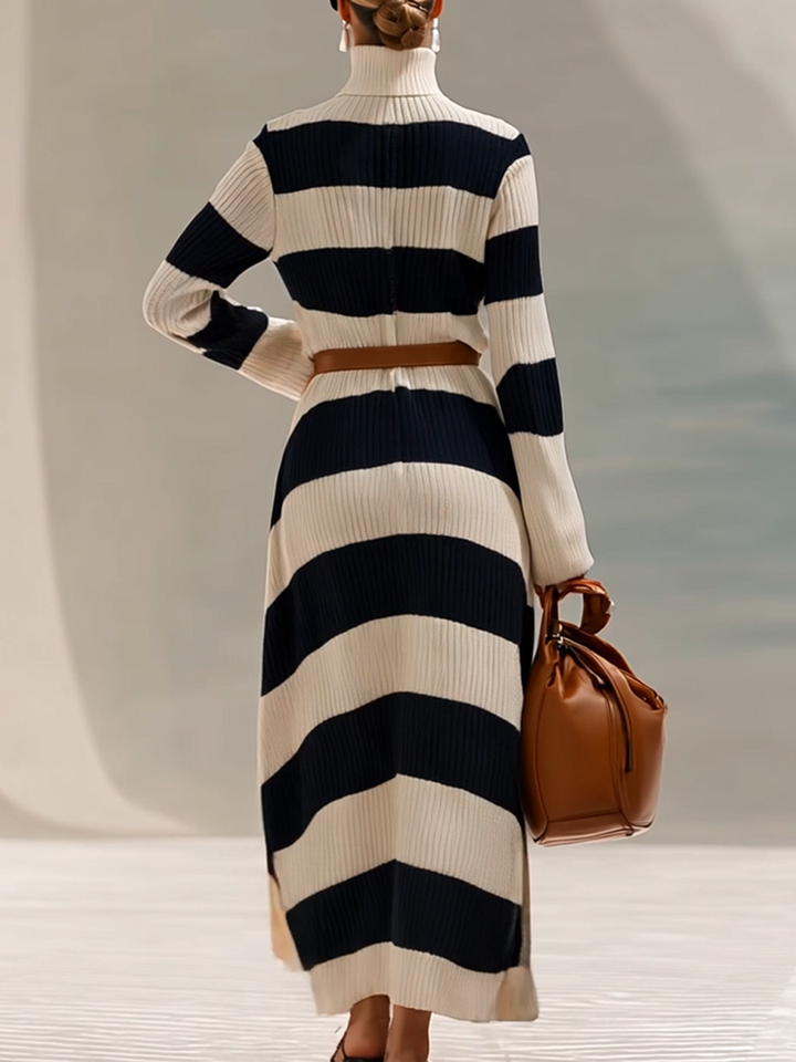 Grace | Navy & White Striped Knit Maxi Dress